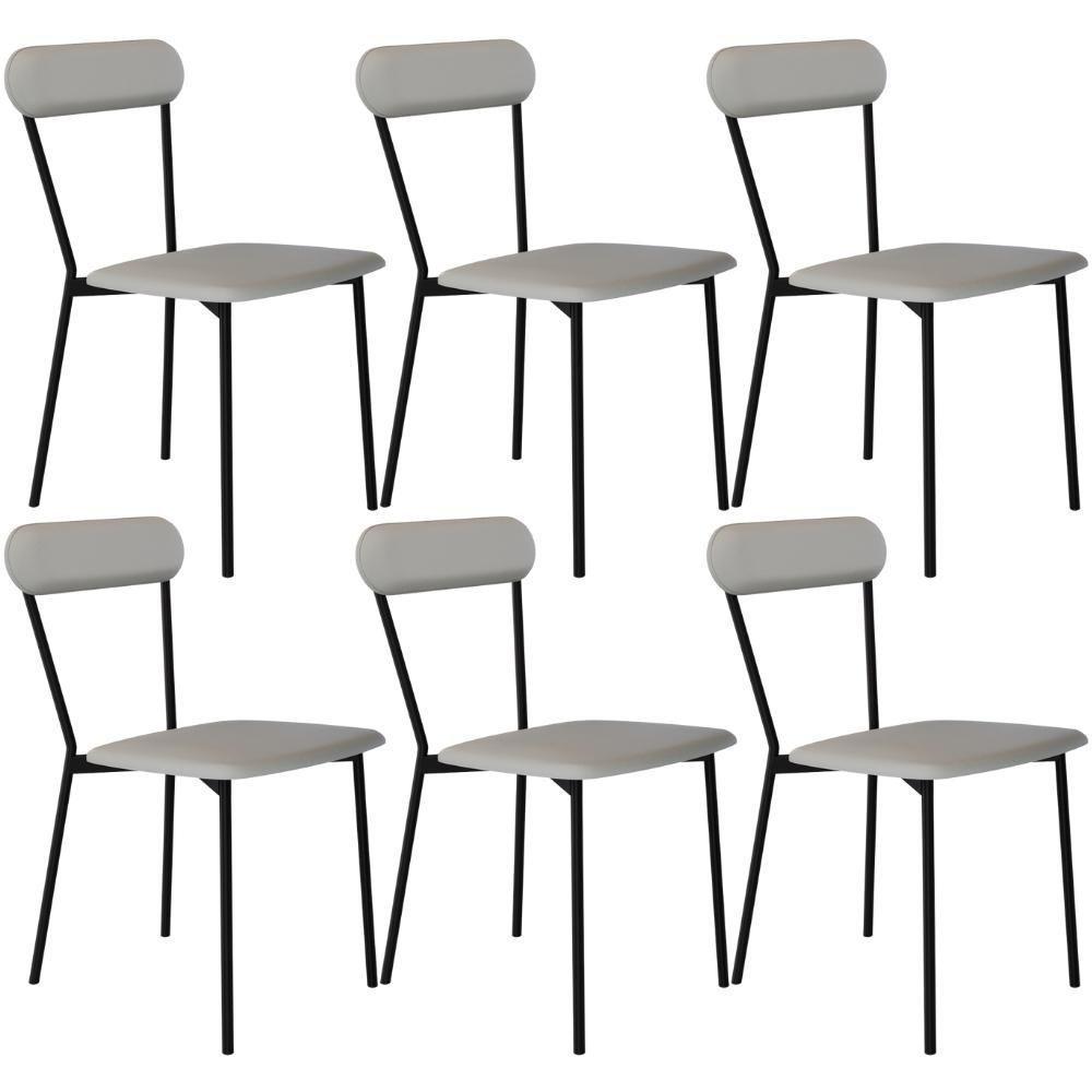 Kit 06 Cadeiras Estofada Para Sala De Jantar Liora Preto C01 Courino Off White - Lyam Decor - 1