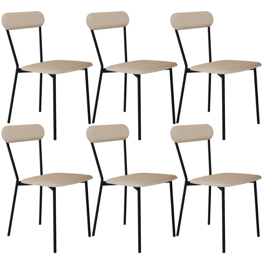 Kit 06 Cadeiras Estofada Para Sala De Jantar Liora Preto C01 Linho Areia - Lyam Decor - 1
