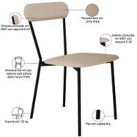 Kit 06 Cadeiras Estofada Para Sala De Jantar Liora Preto C01 Linho Areia - Lyam Decor - 8