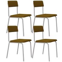 Kit 04 Cadeiras Estofada Para Sala De Jantar Sense Branco C01 Linho Mostarda - Lyam Decor - 1