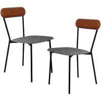 Kit 02 Cadeiras Estofada Para Sala De Jantar Liora Preto C01 Linho Prata Courino Caramelo - Lyam Decor - 1