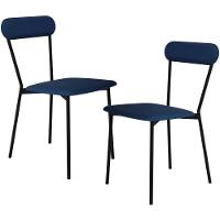 Kit 02 Cadeiras Estofada Para Sala De Jantar Liora Preto C01 Linho Azul - Lyam Decor - 1