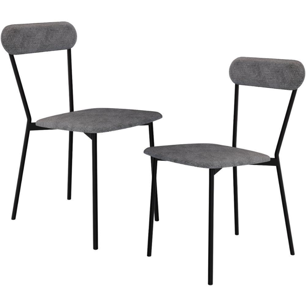 Kit 02 Cadeiras Estofada Para Sala De Jantar Liora Preto C01 Linho Prata - Lyam Decor - 1