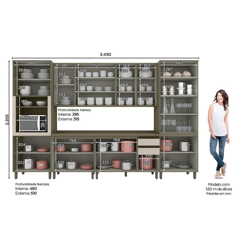 Cozinha Completa Connect 6 Peças Duna-cristal Com Torre Quente 1 Forno E Cristaleira - Móveis Henn Duna-cristal - 4