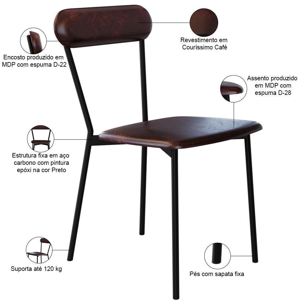 Kit 06 Cadeiras Estofada Para Sala De Jantar Liora Preto C01 Courino Café - Lyam Decor - 4