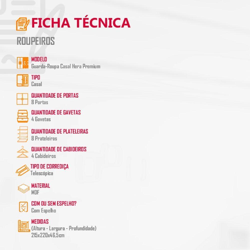 Guarda Roupa Casal Hera Premium Com Espelho 8 Portas Moderna Naturalle/off White - 5