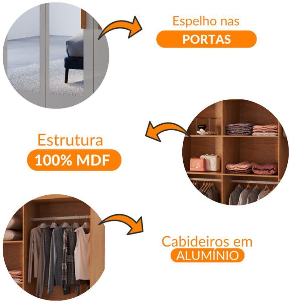 Guarda Roupa Casal Hera Premium Com Espelho 8 Portas Moderna Naturalle/off White - 6