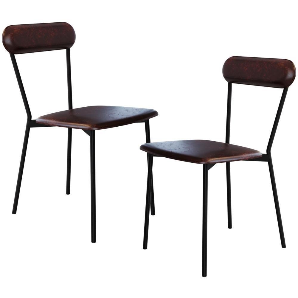 Kit 02 Cadeiras Estofada Para Sala De Jantar Liora Preto C01 Courino Café - Lyam Decor - 1