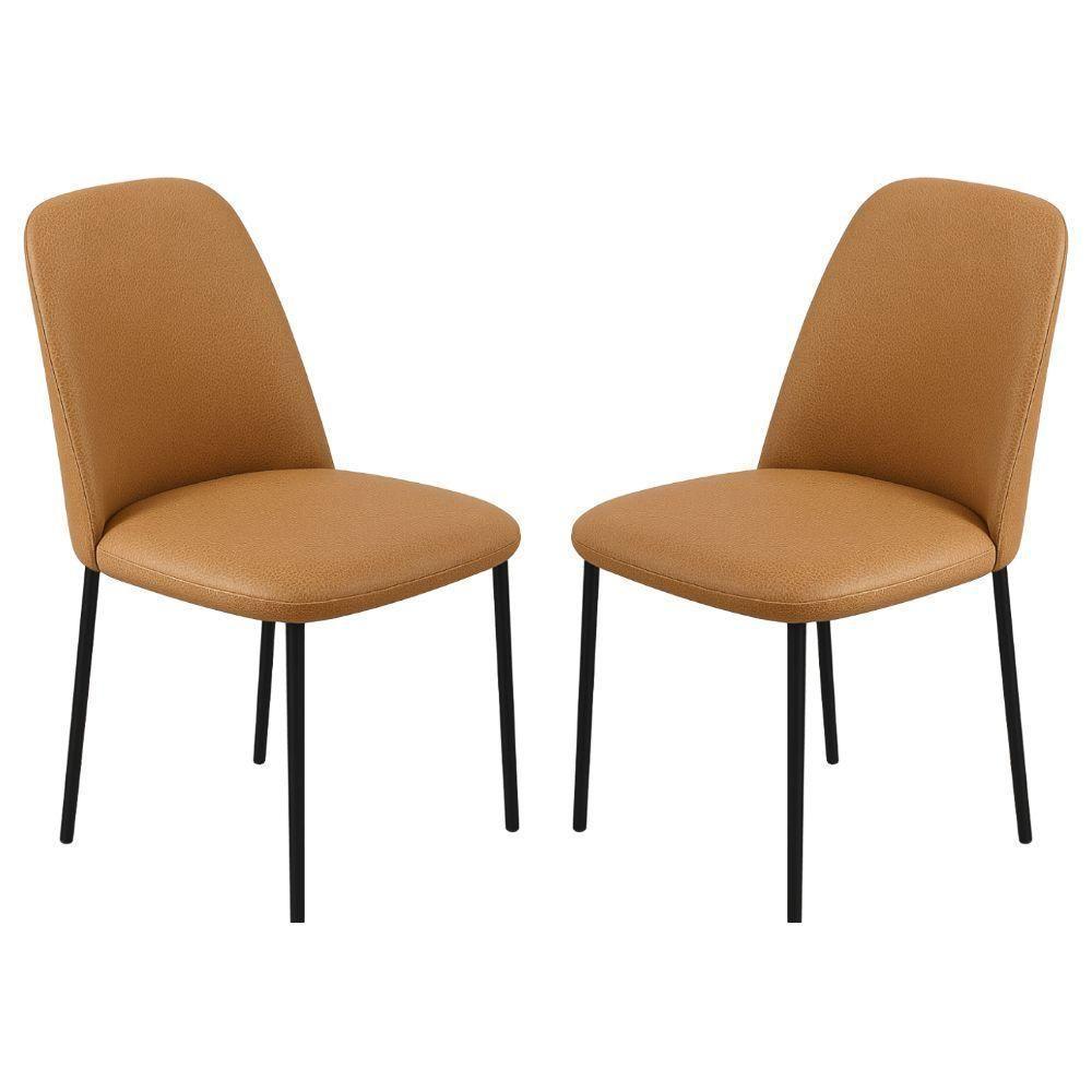 Conjunto 2 Cadeiras Londres Couro Bege Metal Preto - 1