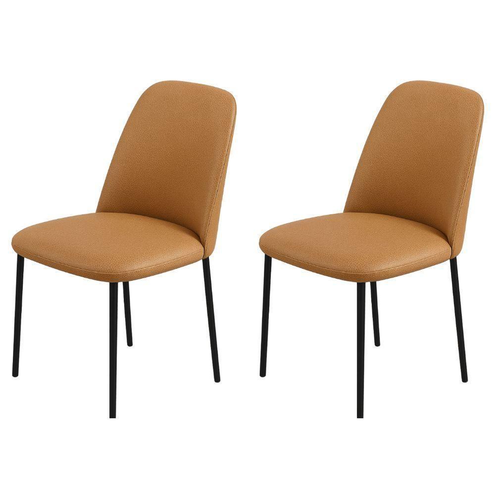 Conjunto 2 Cadeiras Londres Couro Bege Metal Preto - 6