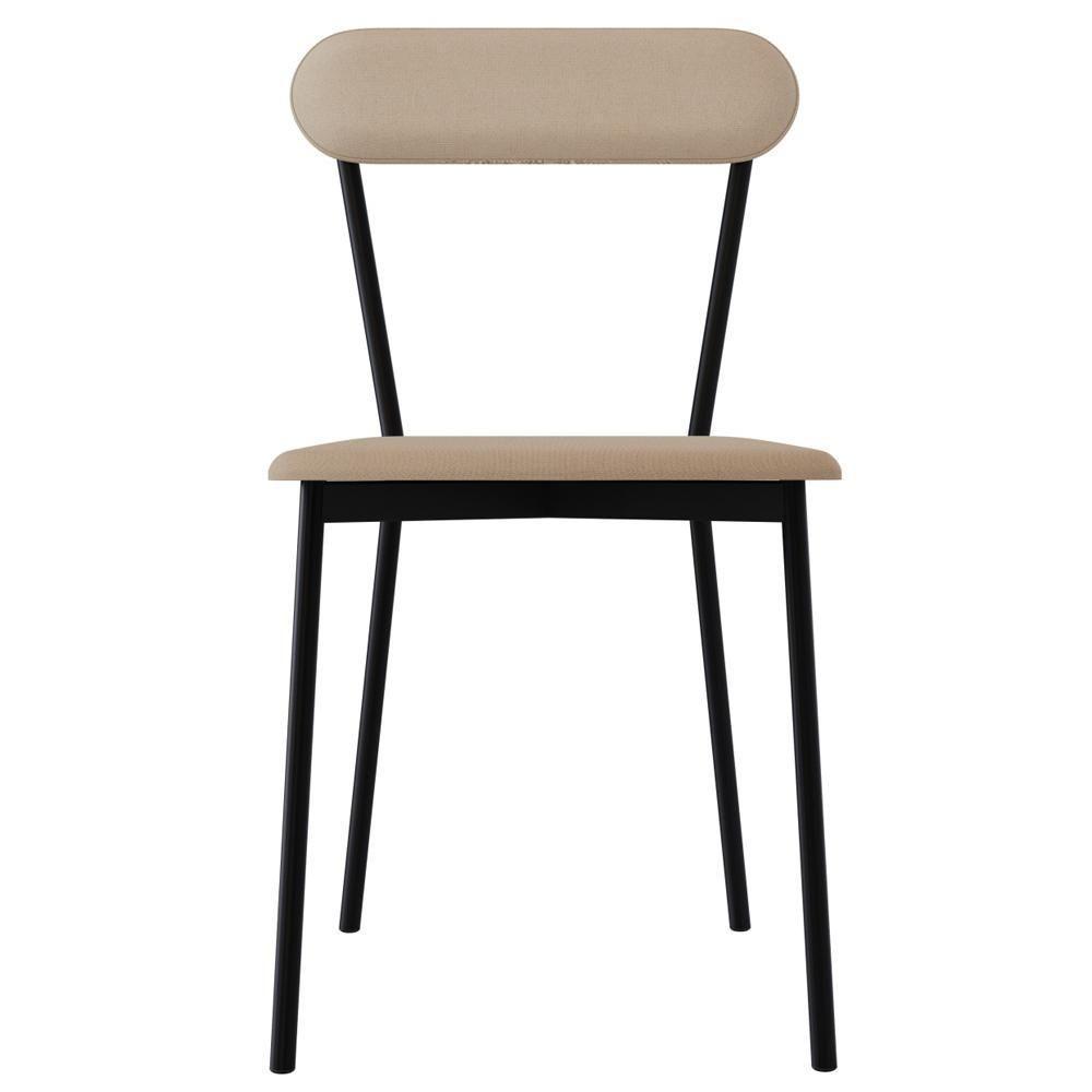 Kit 03 Cadeiras Estofada Para Sala De Jantar Liora Preto C01 Linho Areia - Lyam Decor - 3