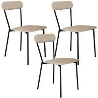 Kit 03 Cadeiras Estofada Para Sala De Jantar Liora Preto C01 Linho Areia - Lyam Decor - 1