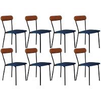 Kit 08 Cadeiras Estofada Para Sala De Jantar Liora Preto C01 Linho Azul Courino Caramelo - Lyam Decor - 1