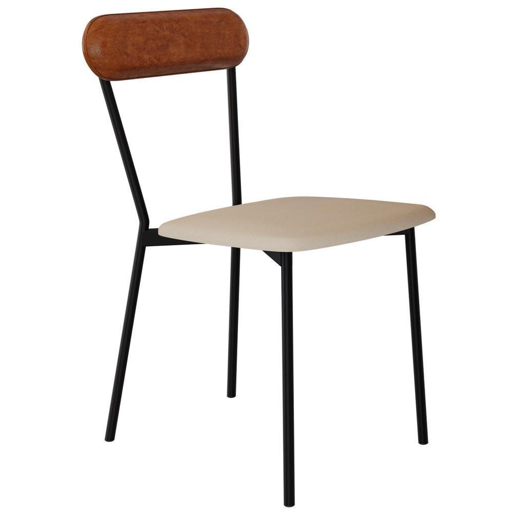 Cadeira Estofada Para Sala De Jantar Liora Preto C01 Linho Areia Courino Caramelo - Lyam Decor - 1