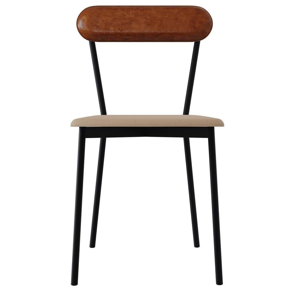Cadeira Estofada Para Sala De Jantar Liora Preto C01 Linho Areia Courino Caramelo - Lyam Decor - 3
