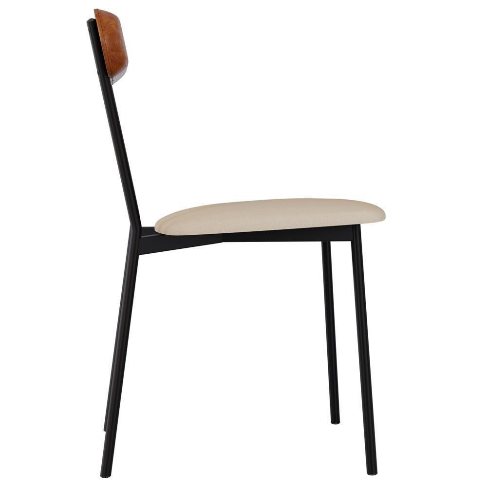 Cadeira Estofada Para Sala De Jantar Liora Preto C01 Linho Areia Courino Caramelo - Lyam Decor - 6