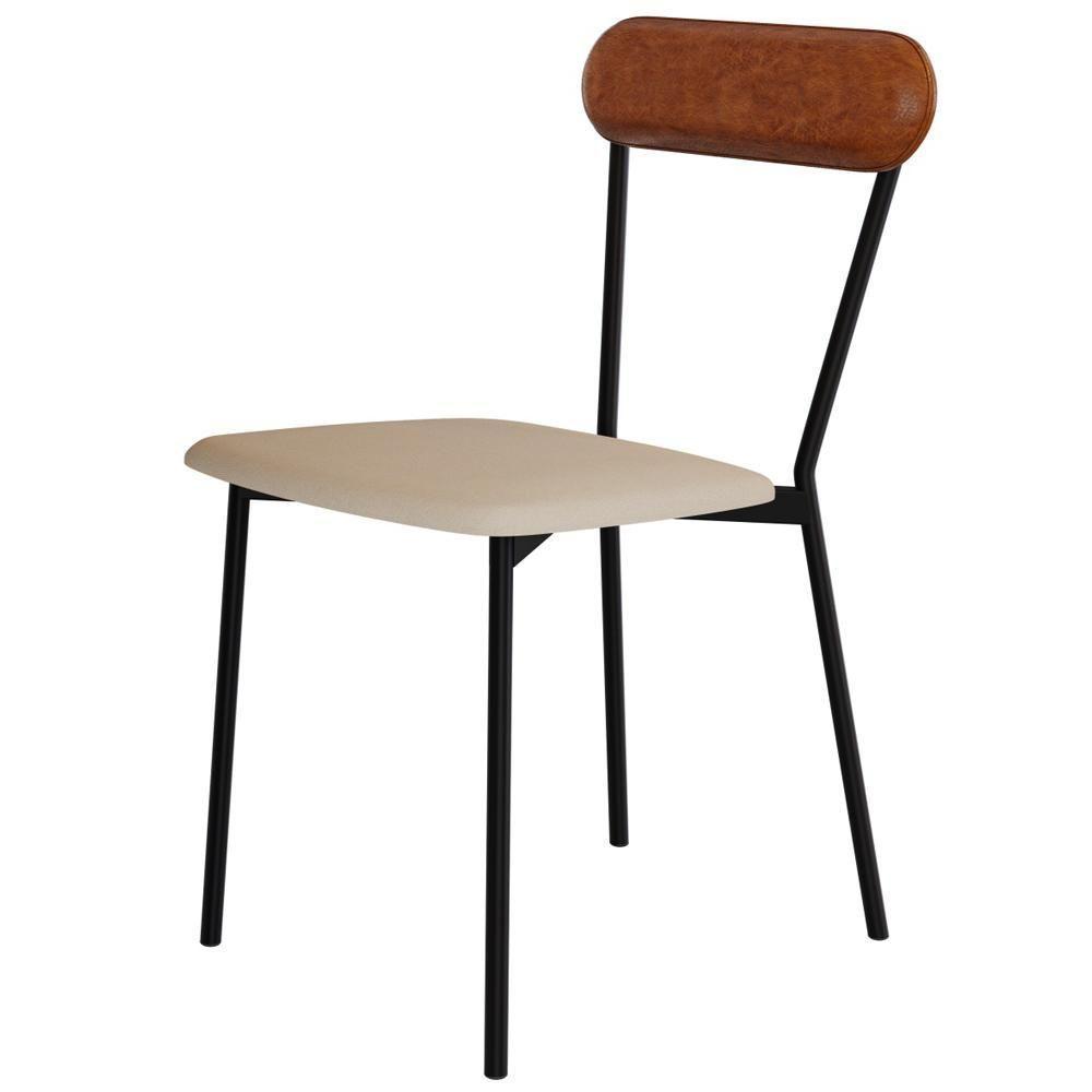Cadeira Estofada Para Sala De Jantar Liora Preto C01 Linho Areia Courino Caramelo - Lyam Decor - 8
