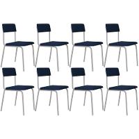 Kit 08 Cadeiras Estofada Para Sala De Jantar Sense Branco C01 Linho Azul Escuro - Lyam Decor - 1