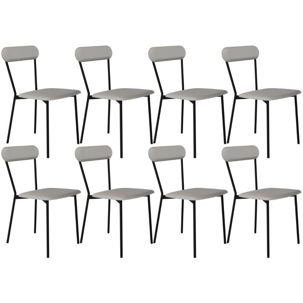 Kit 08 Cadeiras Estofada Para Sala De Jantar Liora Preto C01 Courino Off White - Lyam Decor - 1