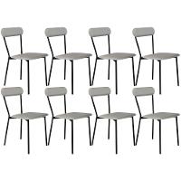 Kit 08 Cadeiras Estofada Para Sala De Jantar Liora Preto C01 Courino Off White - Lyam Decor - 1