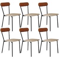 Kit 06 Cadeiras Estofada Para Sala De Jantar Liora Preto C01 Linho Areia Courino Caramelo - Lyam Decor - 1