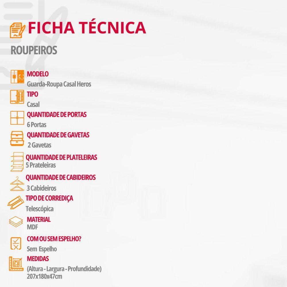Guarda Roupa Casal Heros 6 Portas Com Pés Moderna Imbuia Com Grafite - 5