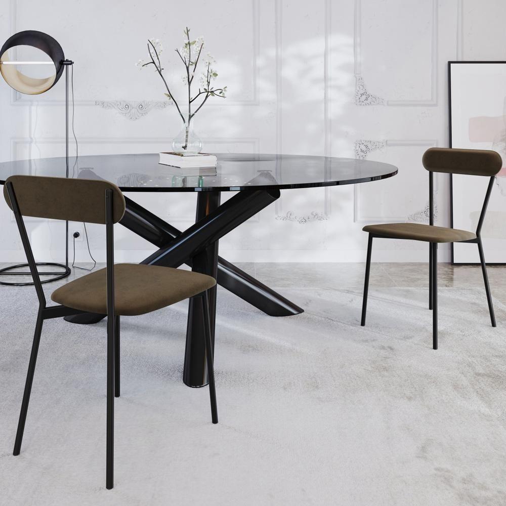 Cadeira Estofada Para Sala De Jantar Liora Preto C01 Veludo Marrom Sand - Lyam Decor - 4