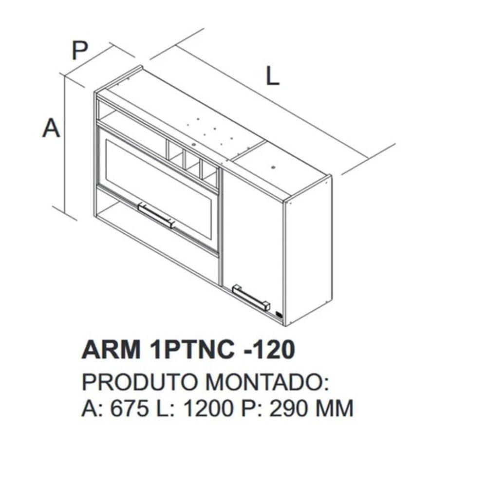 Armário Aéreo 2 Portas 120cm Vidro Reflecta Nicho Adega Nápoles - Itatiaia Cinamomo-grafite - 2