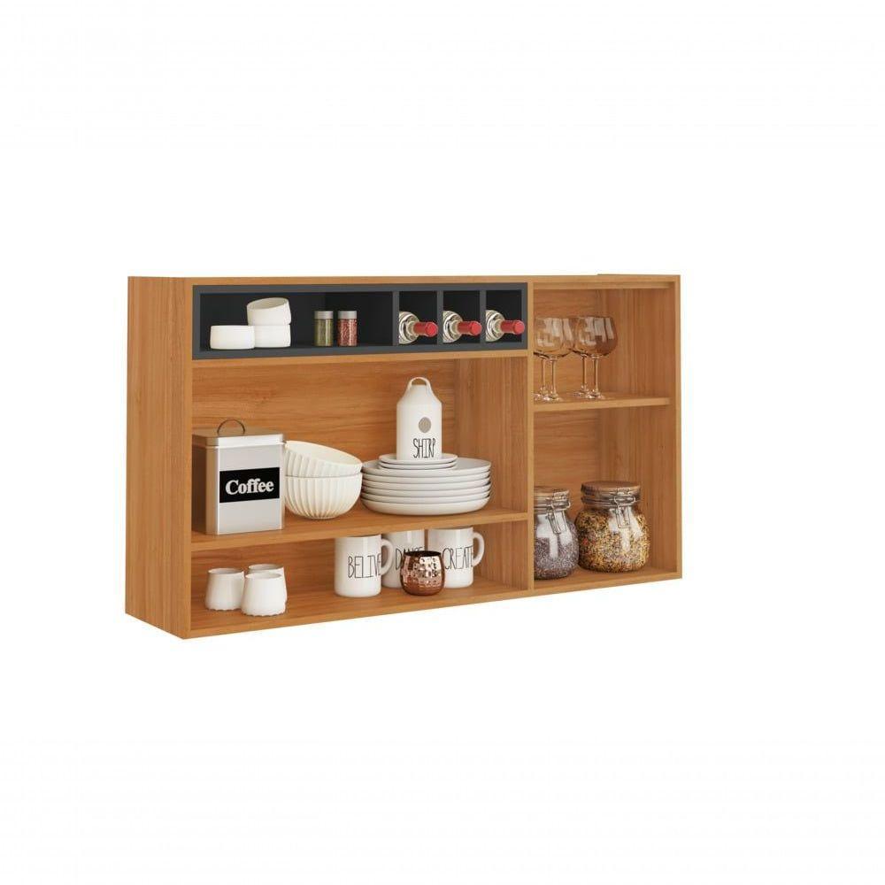 Armário Aéreo 2 Portas 120cm Vidro Reflecta Nicho Adega Nápoles - Itatiaia Cinamomo-grafite - 3