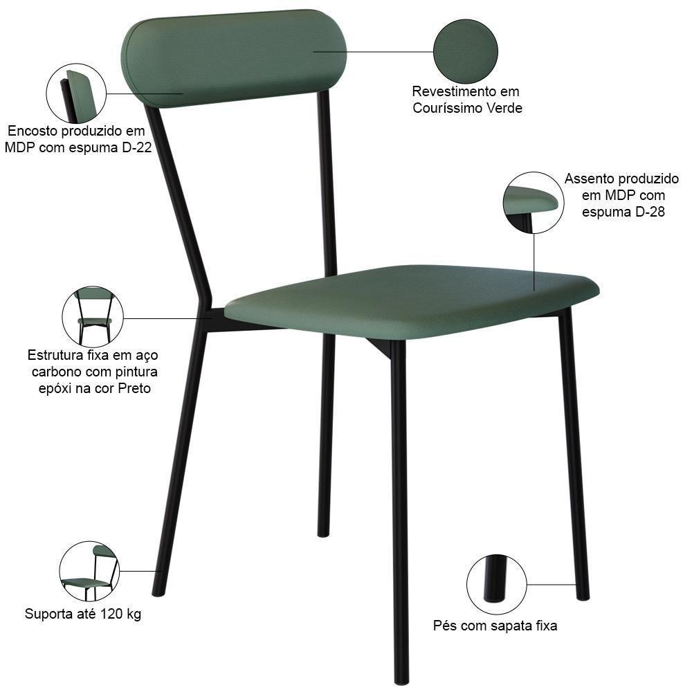Kit 02 Cadeiras Estofada Para Sala De Jantar Liora Preto C01 Courino Verde Sálvia - Lyam Decor - 4