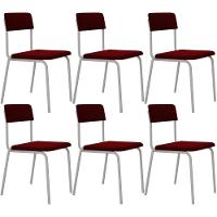 Kit 06 Cadeiras Estofada Para Sala De Jantar Sense Branco C01 Veludo Vermelho Vinho - Lyam Decor - 1