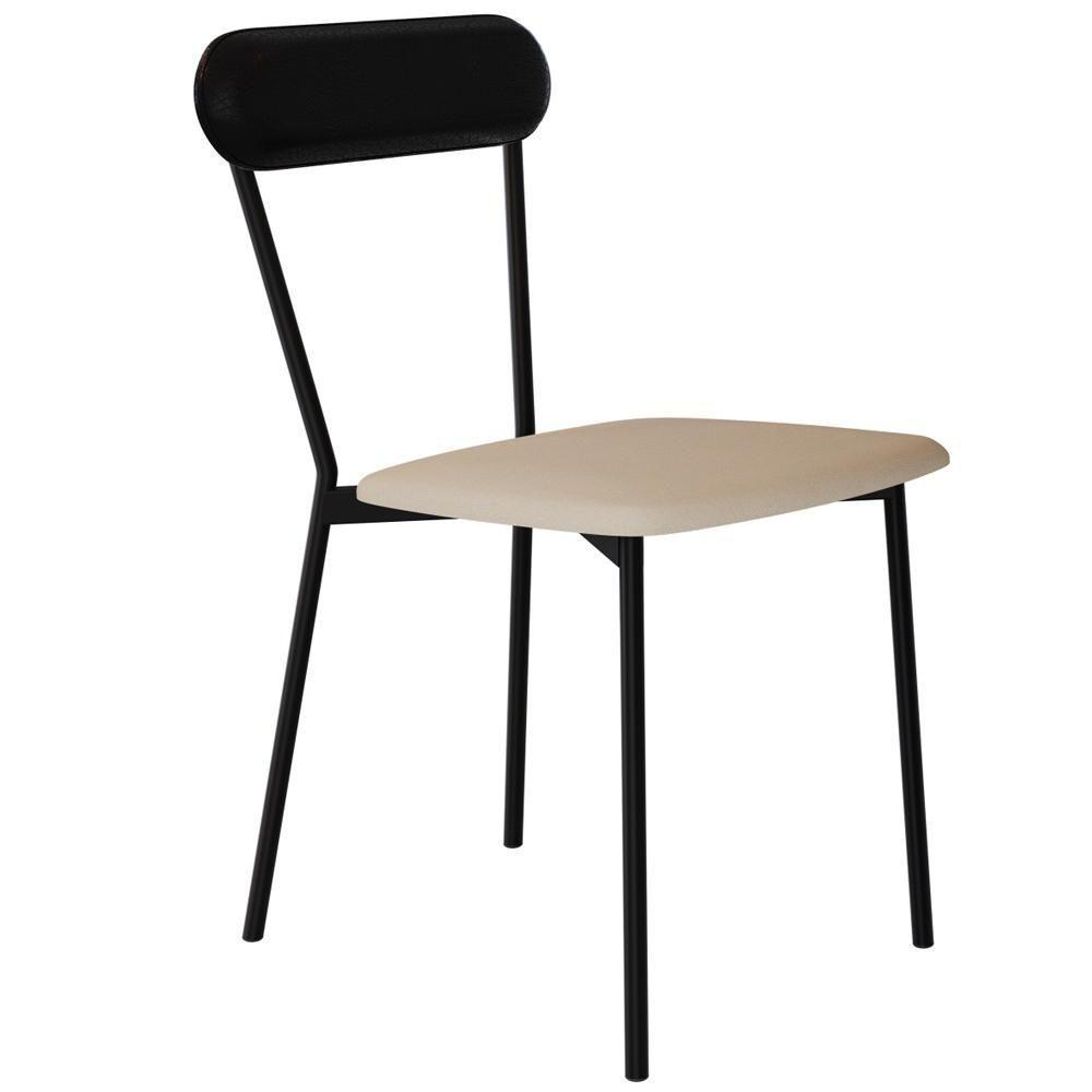 Cadeira Estofada Para Sala De Jantar Liora Preto C01 Linho Areia Courino Preto - Lyam Decor - 1