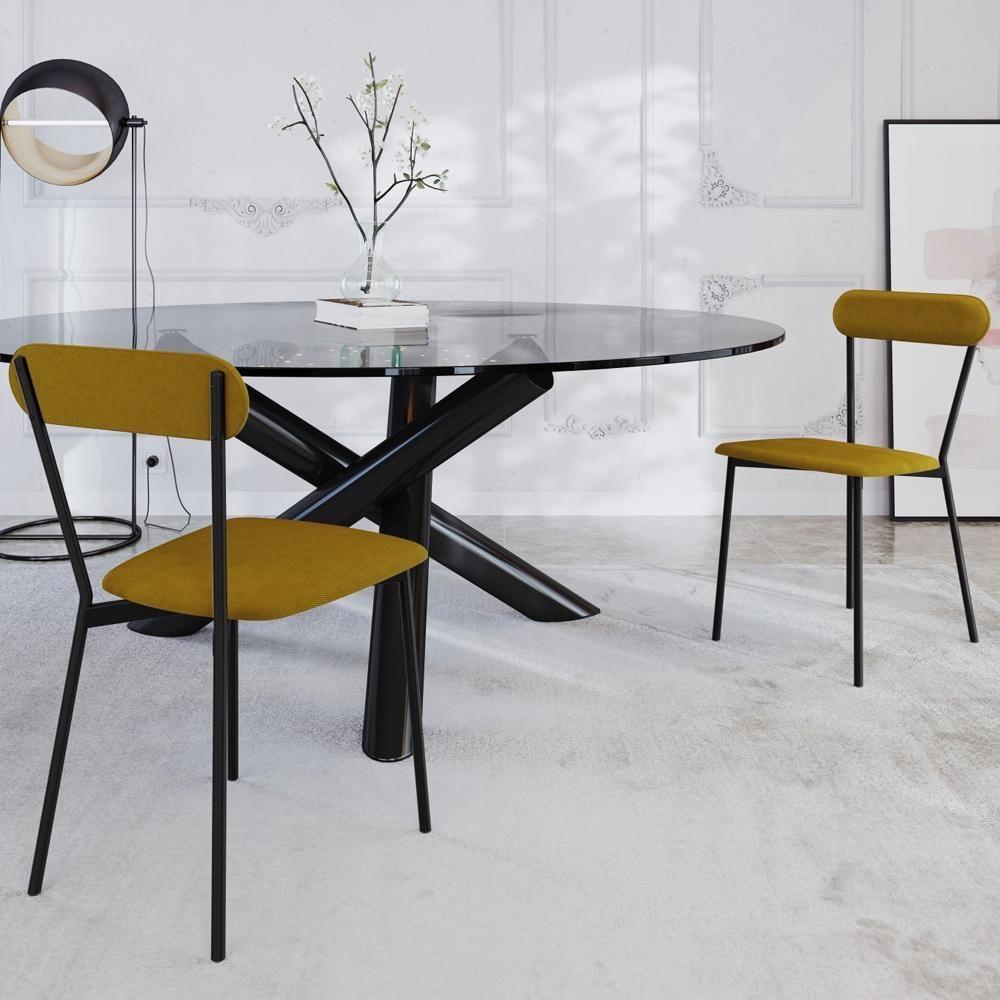 Kit 06 Cadeiras Estofada Para Sala De Jantar Liora Preto C01 Linho Mostarda - Lyam Decor - 2