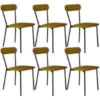 Kit 06 Cadeiras Estofada Para Sala De Jantar Liora Preto C01 Linho Mostarda - Lyam Decor - 1