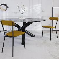 Kit 06 Cadeiras Estofada Para Sala De Jantar Liora Preto C01 Linho Mostarda - Lyam Decor - 2