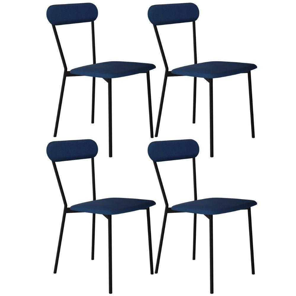 Kit 04 Cadeiras Estofada Para Sala De Jantar Liora Preto C01 Linho Azul - Lyam Decor - 1