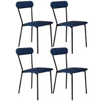Kit 04 Cadeiras Estofada Para Sala De Jantar Liora Preto C01 Linho Azul - Lyam Decor - 1
