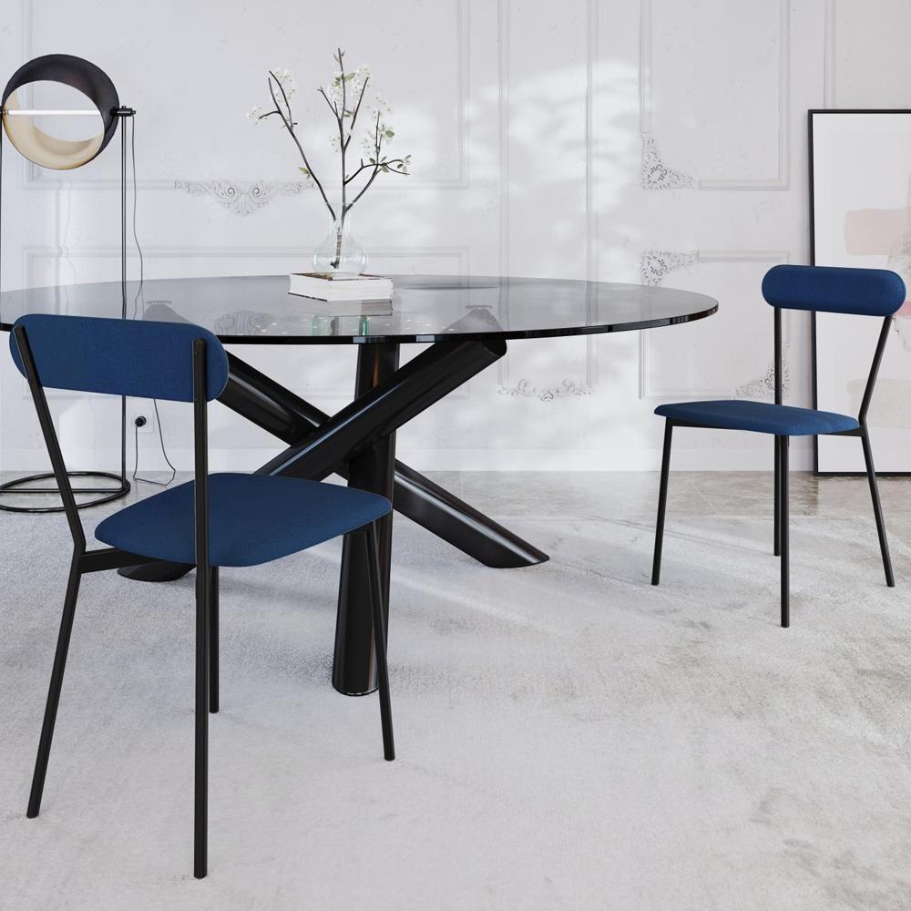 Kit 08 Cadeiras Estofada Para Sala De Jantar Liora Preto C01 Linho Azul - Lyam Decor - 2