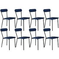 Kit 08 Cadeiras Estofada Para Sala De Jantar Liora Preto C01 Linho Azul - Lyam Decor - 1