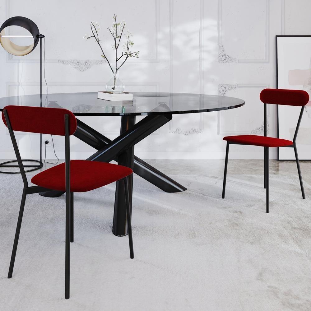 Cadeira Estofada Para Sala De Jantar Liora Preto C01 Veludo Vermelho Vinho - Lyam Decor - 8