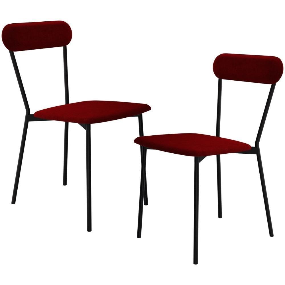 Kit 02 Cadeiras Estofada Para Sala De Jantar Liora Preto C01 Veludo Vermelho Vinho - Lyam Decor - 1