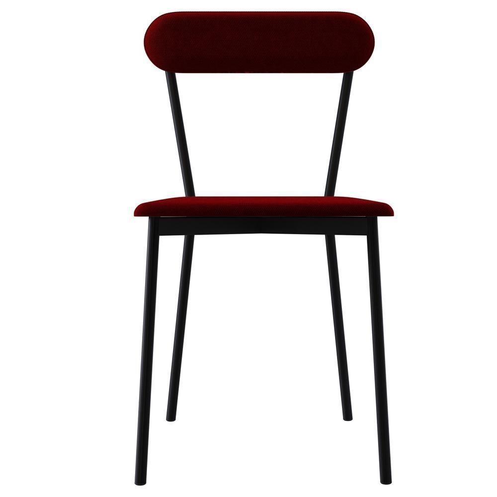 Kit 02 Cadeiras Estofada Para Sala De Jantar Liora Preto C01 Veludo Vermelho Vinho - Lyam Decor - 3