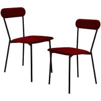Kit 02 Cadeiras Estofada Para Sala De Jantar Liora Preto C01 Veludo Vermelho Vinho - Lyam Decor - 1