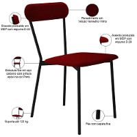 Kit 02 Cadeiras Estofada Para Sala De Jantar Liora Preto C01 Veludo Vermelho Vinho - Lyam Decor