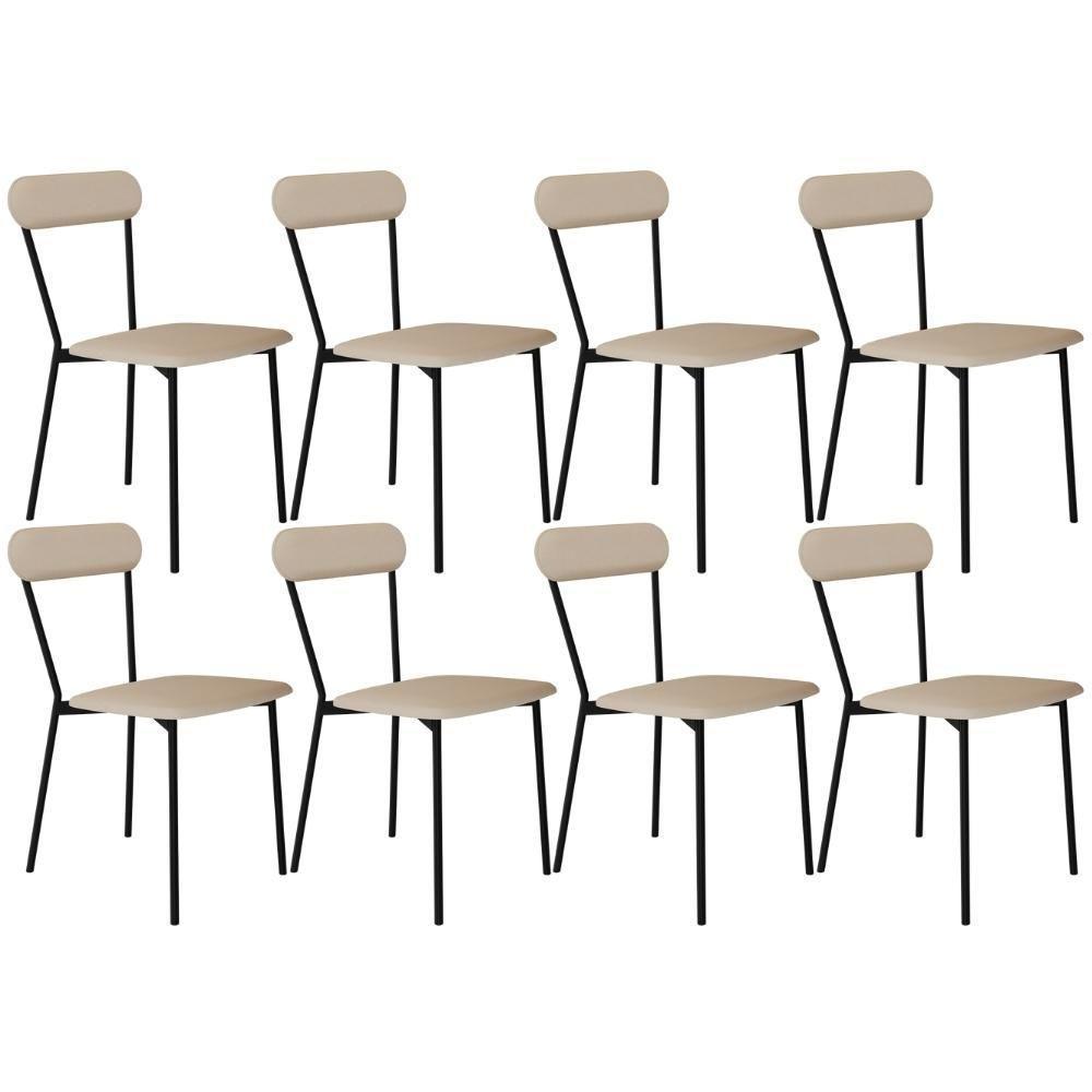 Kit 08 Cadeiras Estofada Para Sala De Jantar Liora Preto C01 Linho Areia - Lyam Decor - 1
