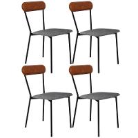 Kit 04 Cadeiras Estofada Para Sala De Jantar Liora Preto C01 Linho Prata Courino Caramelo - Lyam Decor - 1