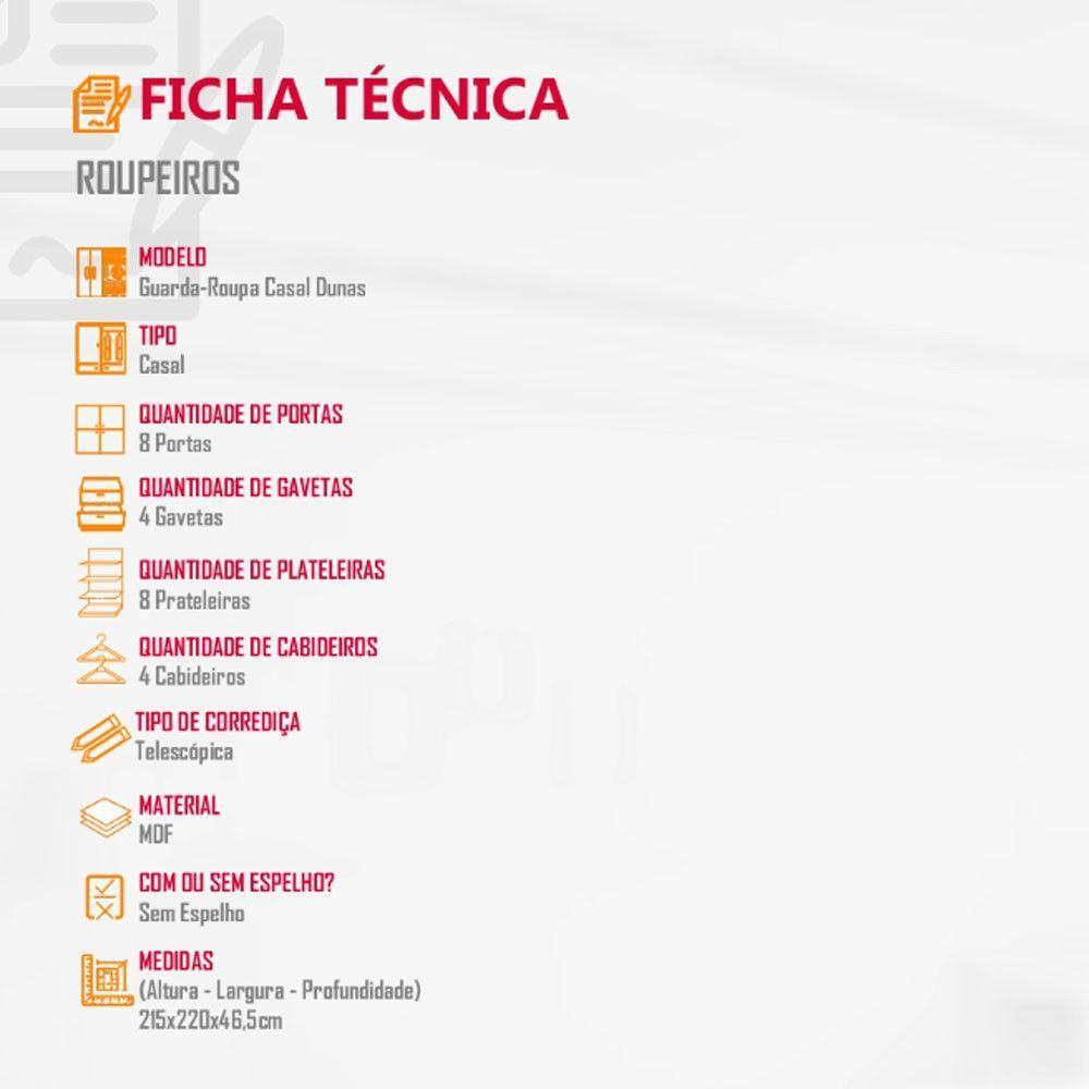 Guarda Roupa Casal Dunas Com 8 Portas E 4 Gavetas Moderna Naturalle/off White - 5