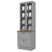 Cristaleira 2 Portas E 2 Gavetas Americana Cinza Com Tampo Nature - Móveis Henn Cinza-nature - 1