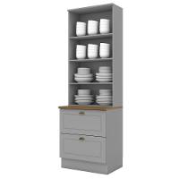 Cristaleira 2 Portas E 2 Gavetas Americana Cinza Com Tampo Nature - Móveis Henn Cinza-nature - 2