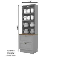 Cristaleira 2 Portas E 2 Gavetas Americana Cinza Com Tampo Nature - Móveis Henn Cinza-nature - 3